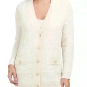 Elie Tahari Cream Pearl Button Long Knit Cardigan Sweater S